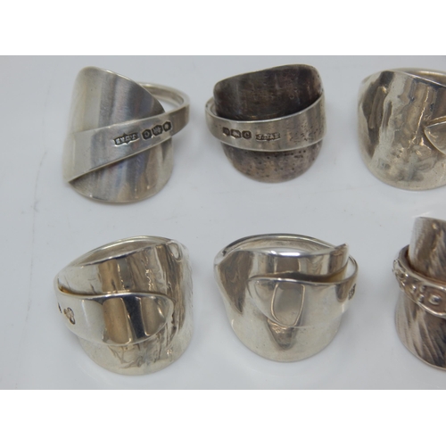 135 - A Group of 12 Hallmarked Silver Spoon Rings: Weight 95g