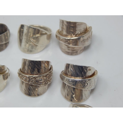 135 - A Group of 12 Hallmarked Silver Spoon Rings: Weight 95g