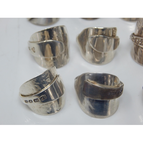 135 - A Group of 12 Hallmarked Silver Spoon Rings: Weight 95g