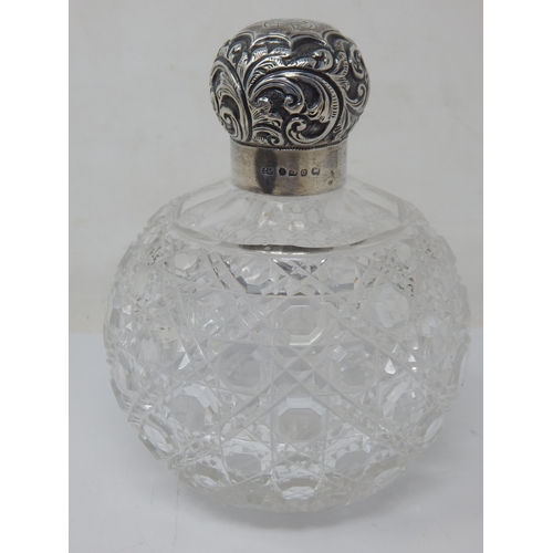 136 - A Good Victorian Silver Topped Hobnail Cut Glass Perfume Bottle with Star Cut Base & Original Stoppe... 