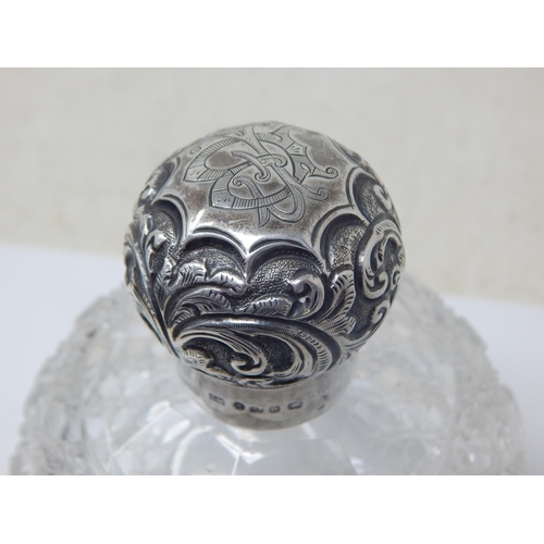 136 - A Good Victorian Silver Topped Hobnail Cut Glass Perfume Bottle with Star Cut Base & Original Stoppe... 