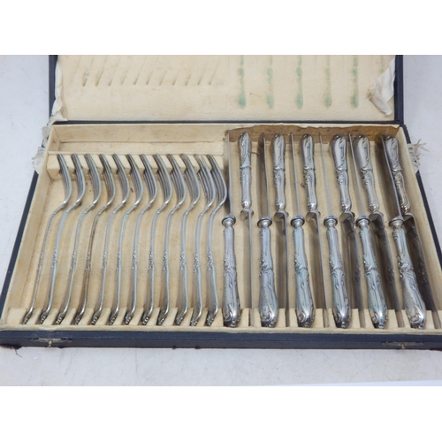 138 - A 12 Place Setting of German 800 Standard Silver Dessert Forks & Silver Handled Knives with Steel Bl... 