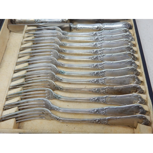 138 - A 12 Place Setting of German 800 Standard Silver Dessert Forks & Silver Handled Knives with Steel Bl... 