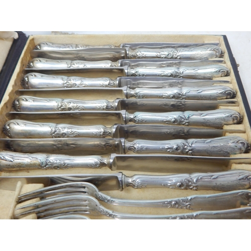 138 - A 12 Place Setting of German 800 Standard Silver Dessert Forks & Silver Handled Knives with Steel Bl... 