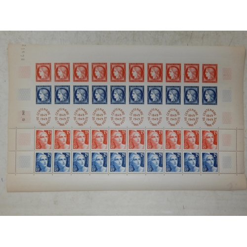 347 - 1949. REP. FRANCAISE. CENTENAIRE DU TIMBRE-POSTE 1849 - 1949 in complete sheet with 20 imperforated ... 