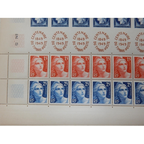 347 - 1949. REP. FRANCAISE. CENTENAIRE DU TIMBRE-POSTE 1849 - 1949 in complete sheet with 20 imperforated ... 
