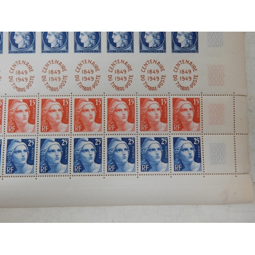 347 - 1949. REP. FRANCAISE. CENTENAIRE DU TIMBRE-POSTE 1849 - 1949 in complete sheet with 20 imperforated ... 