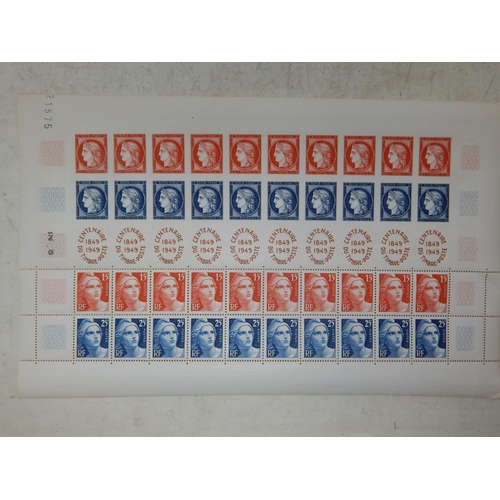 348 - 1949. REP. FRANCAISE. CENTENAIRE DU TIMBRE-POSTE 1849 - 1949 in complete sheet with 20 imperforated ... 