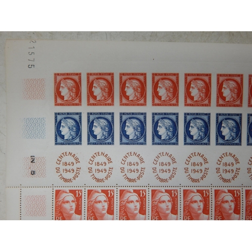348 - 1949. REP. FRANCAISE. CENTENAIRE DU TIMBRE-POSTE 1849 - 1949 in complete sheet with 20 imperforated ... 