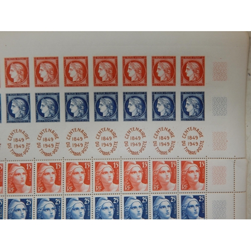 348 - 1949. REP. FRANCAISE. CENTENAIRE DU TIMBRE-POSTE 1849 - 1949 in complete sheet with 20 imperforated ... 