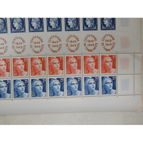 348 - 1949. REP. FRANCAISE. CENTENAIRE DU TIMBRE-POSTE 1849 - 1949 in complete sheet with 20 imperforated ... 