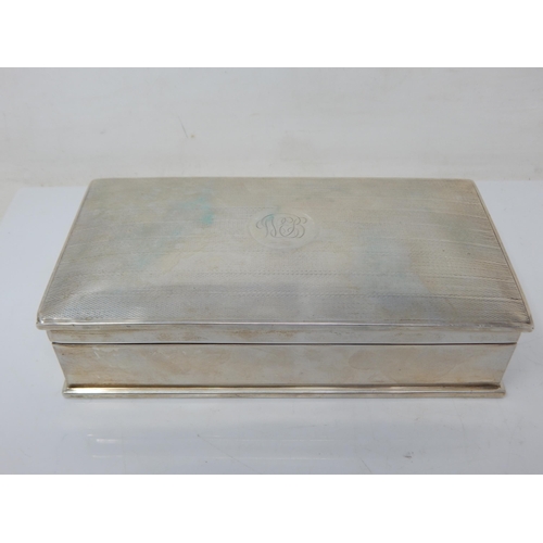 148 - Silver Cigarette Box with Cedar Lined Interior: Hallmarked Birmingham 1949 (Rubbed) Measuring 17cm w... 