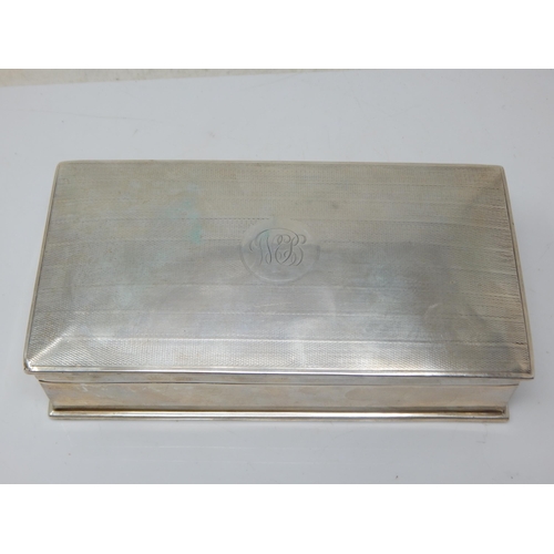 148 - Silver Cigarette Box with Cedar Lined Interior: Hallmarked Birmingham 1949 (Rubbed) Measuring 17cm w... 