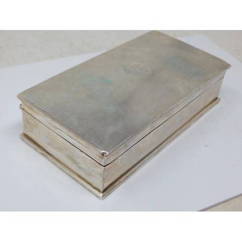 148 - Silver Cigarette Box with Cedar Lined Interior: Hallmarked Birmingham 1949 (Rubbed) Measuring 17cm w... 