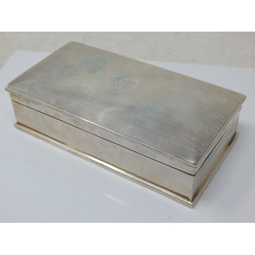 148 - Silver Cigarette Box with Cedar Lined Interior: Hallmarked Birmingham 1949 (Rubbed) Measuring 17cm w... 