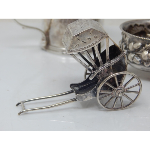 150 - A Quantity of Hallmarked Silver Including a Drum Mustard, Salts, Jar Top & a Chinese Silver Rickshaw... 
