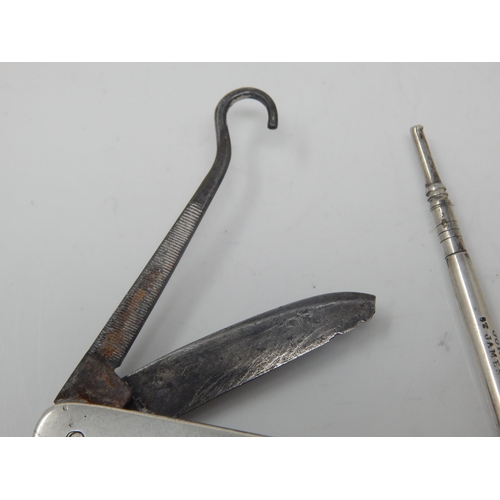 151 - Victorian Silver Cased Multi Tool Knife: Hallmarked Sheffield by Brookes & Crookes: Width 7.5cm