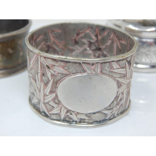 152 - 3 x Silver Napkin Rings Including a Chinese Example: Weight 60.42g
