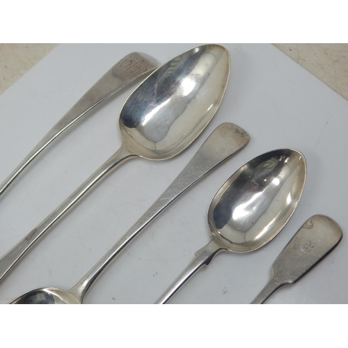 157 - A Quantity of Georgian & Victorian Hallmarked Silver Table & Dessert Spoons: Various Dates & Makers:... 