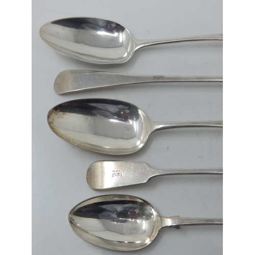 157 - A Quantity of Georgian & Victorian Hallmarked Silver Table & Dessert Spoons: Various Dates & Makers:... 