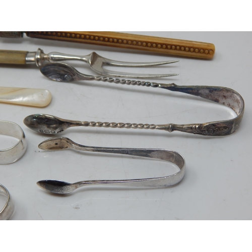 161 - A Quantity of Hallmarked Silver Including Sugar Tongs, Pickle Forks, Butter Knife & Thimble: Gross w... 