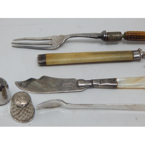 161 - A Quantity of Hallmarked Silver Including Sugar Tongs, Pickle Forks, Butter Knife & Thimble: Gross w... 
