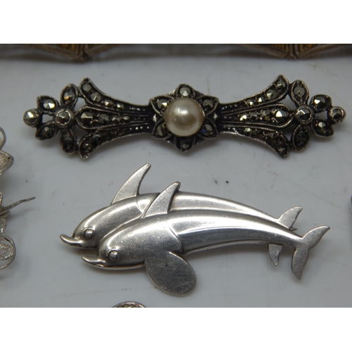 163 - A Quantity of Silver & Silver Gilt Brooches, Locket & Key Pendant together with a White Metal Cameo ... 