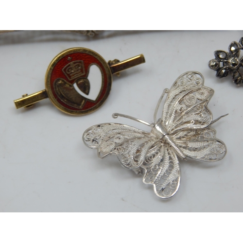 163 - A Quantity of Silver & Silver Gilt Brooches, Locket & Key Pendant together with a White Metal Cameo ... 