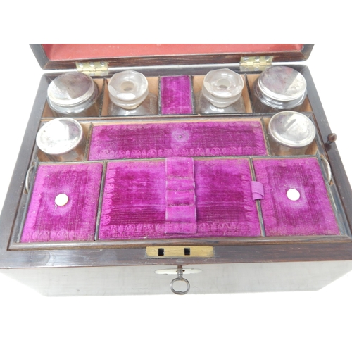 165 - Victorian Mahogany Vanity Box Complete with Bottles, Secret Drawer, Mother of Pearl Escutcheons & Or... 