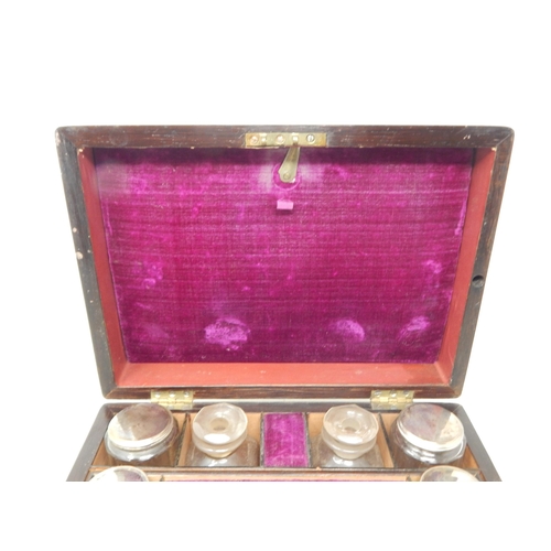 165 - Victorian Mahogany Vanity Box Complete with Bottles, Secret Drawer, Mother of Pearl Escutcheons & Or... 