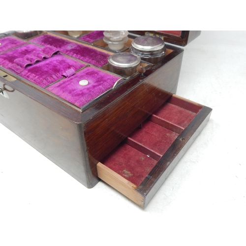 165 - Victorian Mahogany Vanity Box Complete with Bottles, Secret Drawer, Mother of Pearl Escutcheons & Or... 