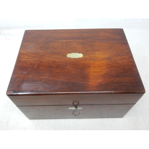 165 - Victorian Mahogany Vanity Box Complete with Bottles, Secret Drawer, Mother of Pearl Escutcheons & Or... 