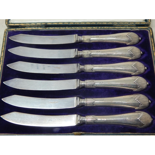 167 - A Set of Edwardian Silver Handled Tea Knives: Hallmarked Sheffield 1901 by George Henry Biggin: Leng... 