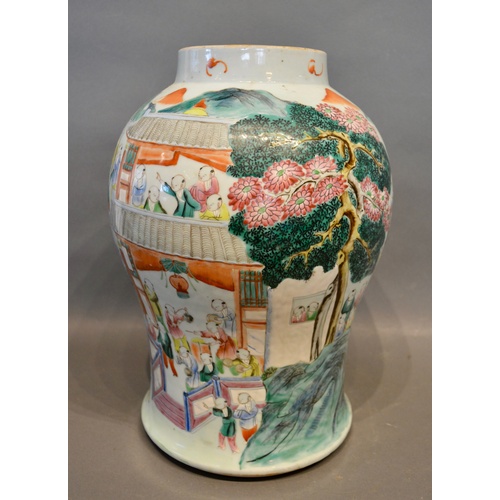 6 - A 19th Century Chinese Large Oviform Vase decorated in polychrome enamels with figures within landsc... 