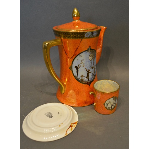 15 - A Carlton Ware Moonlight Cameo Coffee Service comprising six cups and saucers, coffee pot, cream jug... 