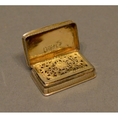 166 - A William IV Silver Vinaigrette by Nathaniel Mills, the silver gilt interior with integral grille, B... 