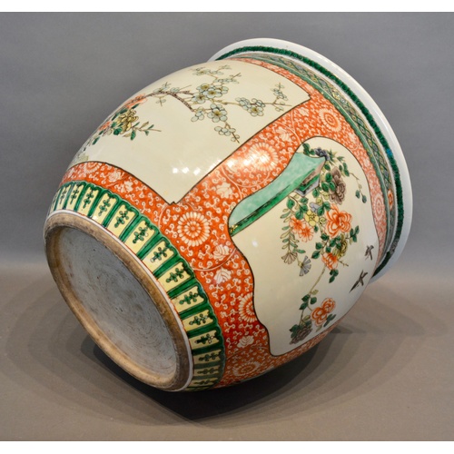 27 - A Late 19th/Early 20th Century Japanese Porcelain Fish Bowl decorated in polychrome enamels with bir... 