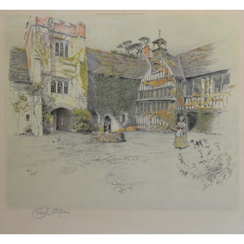 93 - Cecil Aldin, 1870-1935, Old Manor Houses, Ockwells Manor, Berkshire, a coloured print signed in penc... 