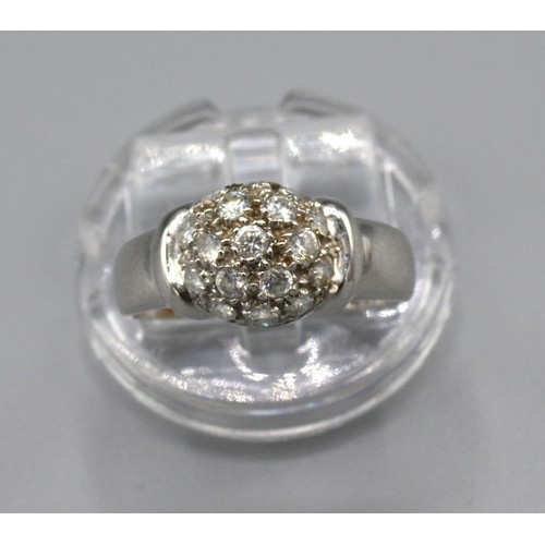 185 - A 14ct White Gold Diamond Cluster Ring set with many diamonds with a dome setting, Size N, 3 grams