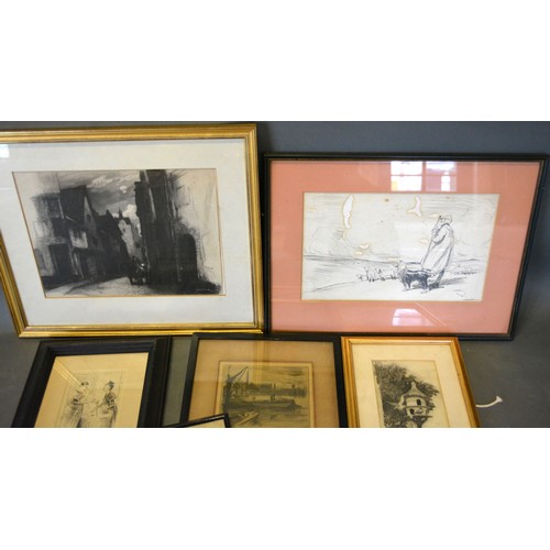 95 - Albert Bailey, The Corner House London, monochrome watercolour, together with a small collection of ... 