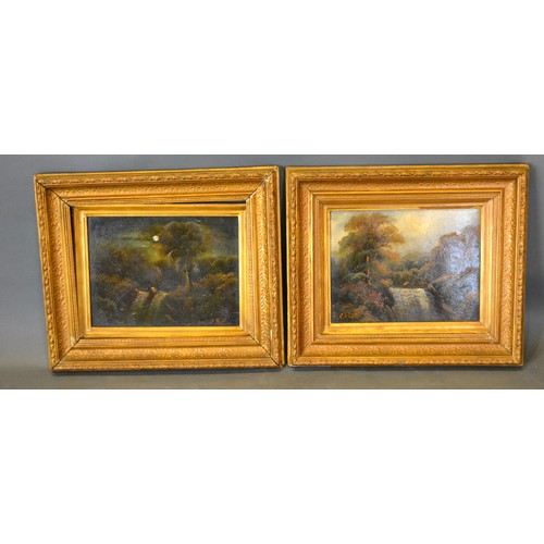 96 - A Pair of Early 19th Century Oils on Board, Night and Day and River Scenes, indistinctly signed, 24 ... 