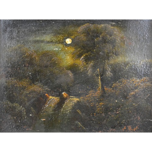 96 - A Pair of Early 19th Century Oils on Board, Night and Day and River Scenes, indistinctly signed, 24 ... 