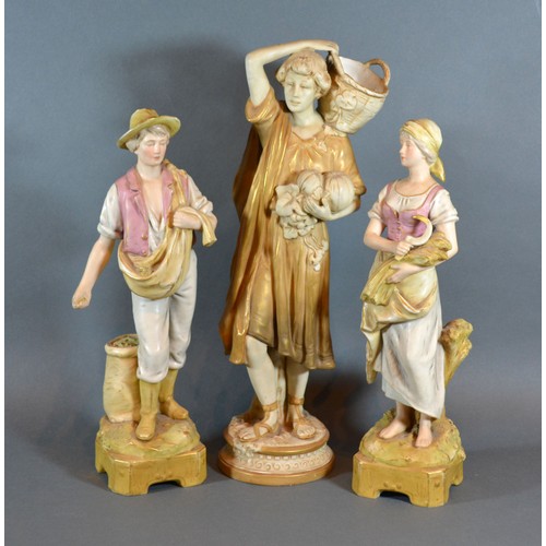 3 - A Royal Dux Figure in the form of a Classical Female carrying a Basket, 37 cms tall together with a ... 