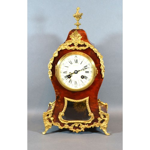 411 - An Early 20th Century French Tortoiseshell and Gilt Metal Mounted Mantle Clock, the enamel dial insc... 