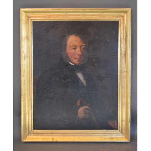 105 - 19th Century English School, Portrait of a Gentleman wearing Period Dress with Walking Cane, oil on ... 