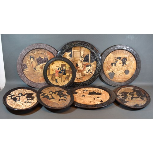 23 - A Group of Three Bretby Oval Plaques decorated in the Japanese Style together with five other simila... 