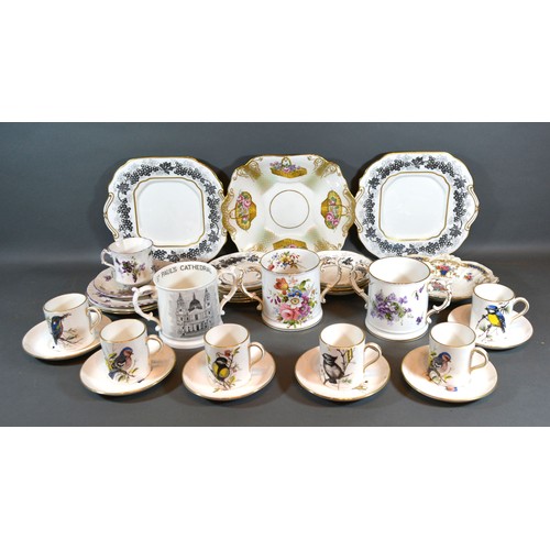 28 - A Hammersley Coffee Set hand painted with Birds and highlighted with gilt together with other relate... 