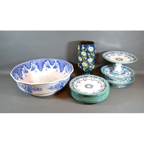 31 - A Victorian Dessert Service together with an underglaze blue decorated bowl and a pedestal vase