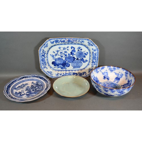 39 - A 19th Century Chinese Underglaze Blue Decorated Octagonal Dish together with three other related it... 