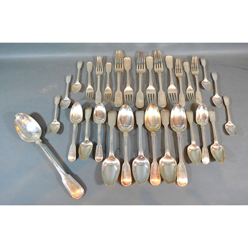 173 - A Victorian Silver Canteen of Flatware comprising six table forks, six dessert forks, six table spoo... 